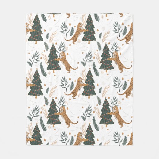 Weihnachtsbäume und Tigermuster Fleecedecke (Vorderseite)