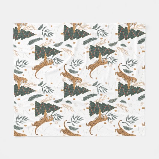 Weihnachtsbäume und Tigermuster Fleecedecke (Vorderseite (Horizontal))