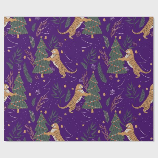 Weihnachtsbäume und Tigermuster Geschenkpapier (Flach)