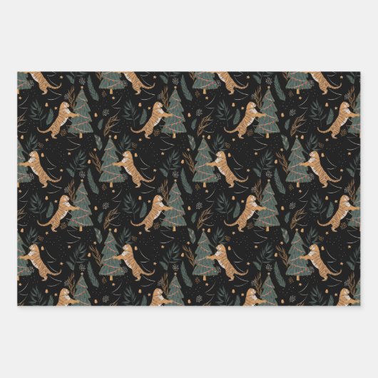 Weihnachtsbäume und Tigermuster Geschenkpapier Set (Vorderseite 3)