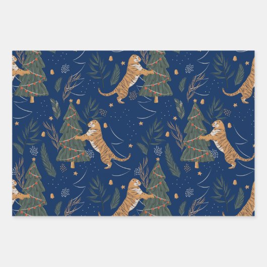 Weihnachtsbäume und Tigermuster Geschenkpapier Set (Vorderseite 3)