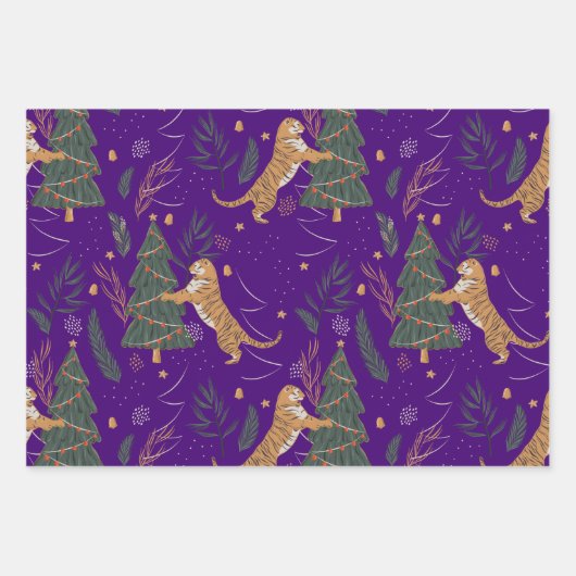 Weihnachtsbäume und Tigermuster Geschenkpapier Set (Vorderseite 2)