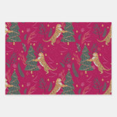 Weihnachtsbäume und Tigermuster Geschenkpapier Set (Vorderseite)