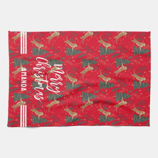 Weihnachtsbäume und Tigermuster Geschirrtuch (Horizontal)