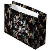 Weihnachtsbäume und Tigermuster Große Geschenktüte (Vorderseite Schrägansicht)