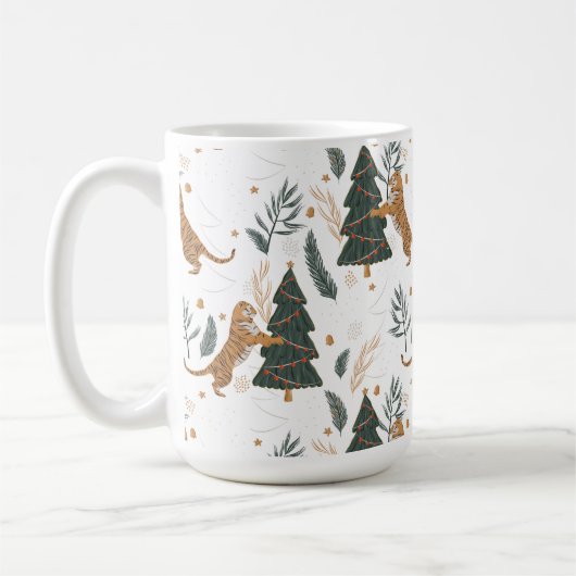 Weihnachtsbäume und Tigermuster Kaffeetasse (Links)