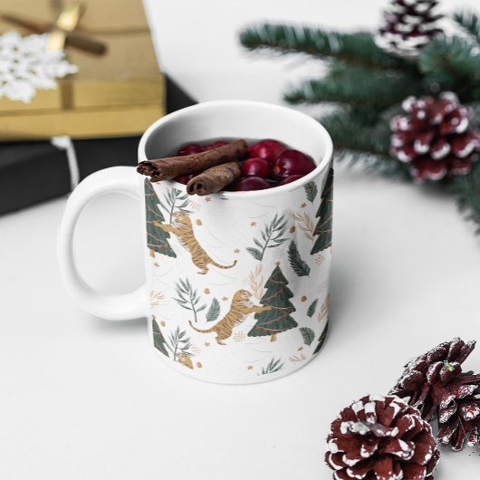 Weihnachtsbäume und Tigermuster Kaffeetasse
