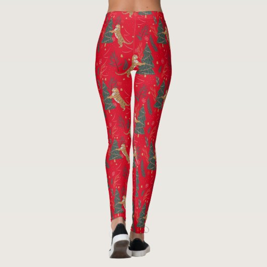 Weihnachtsbäume und Tigermuster Leggings (Rückseite)