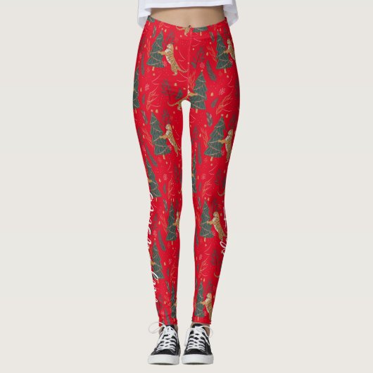 Weihnachtsbäume und Tigermuster Leggings (Vorderseite)