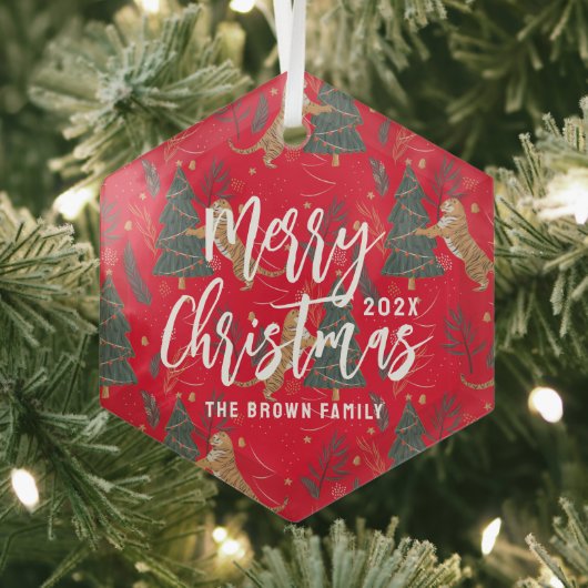 Weihnachtsbäume und Tigermuster Ornament Aus Glas (Insitu)