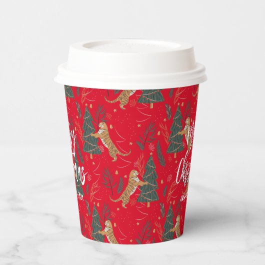 Weihnachtsbäume und Tigermuster Pappbecher (Links)