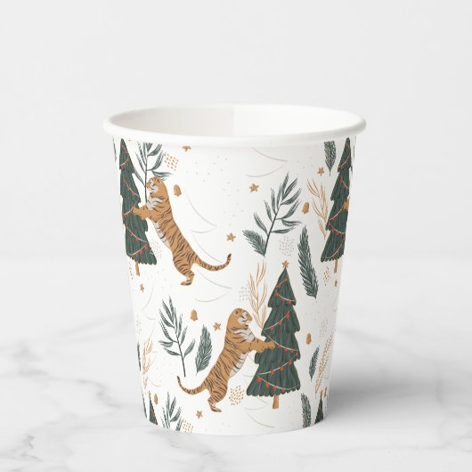Weihnachtsbäume und Tigermuster Pappbecher (Links)