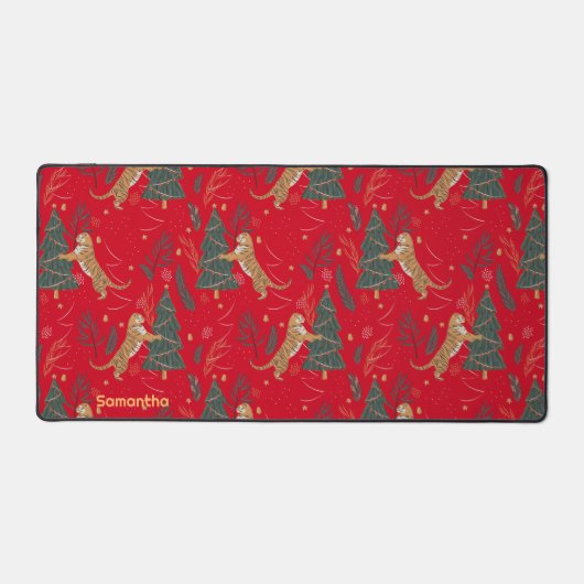 Weihnachtsbäume und Tigermuster Schreibtischunterlage (Vorderseite)