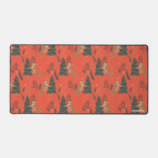 Weihnachtsbäume und Tigermuster Schreibtischunterlage (Vorderseite)