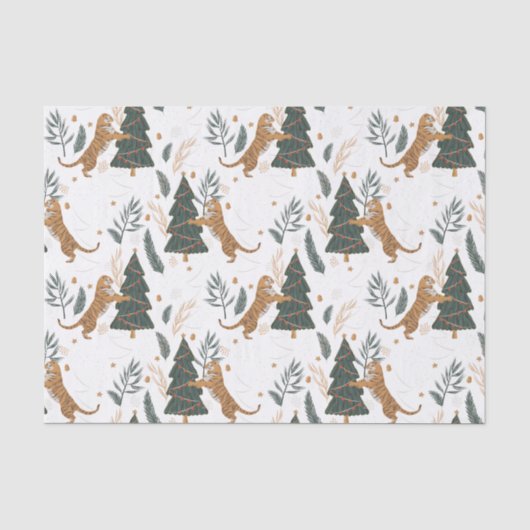 Weihnachtsbäume und Tigermuster Seidenpapier (Vorderseite)