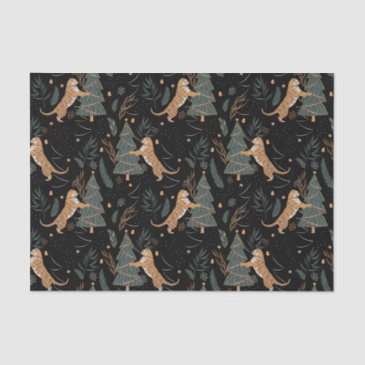 Weihnachtsbäume und Tigermuster Seidenpapier (Vorderseite)