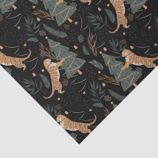 Weihnachtsbäume und Tigermuster Seidenpapier (Ausschnitt)