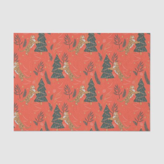 Weihnachtsbäume und Tigermuster Seidenpapier (Vorderseite)