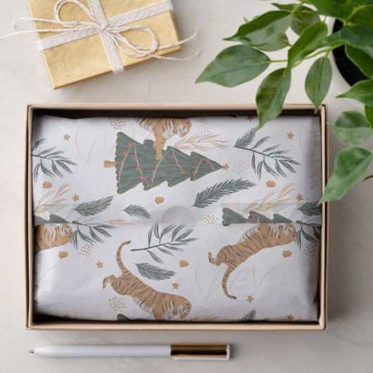 Weihnachtsbäume und Tigermuster Seidenpapier (Geschenk)