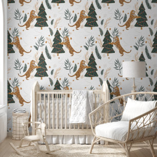 Weihnachtsbäume und Tigermuster Tapete