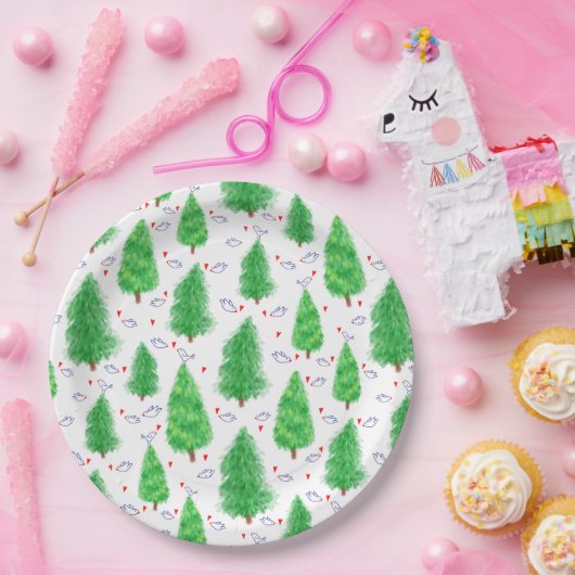 Weihnachtsbäume und Vogelpapierplatten Pappteller (Party)