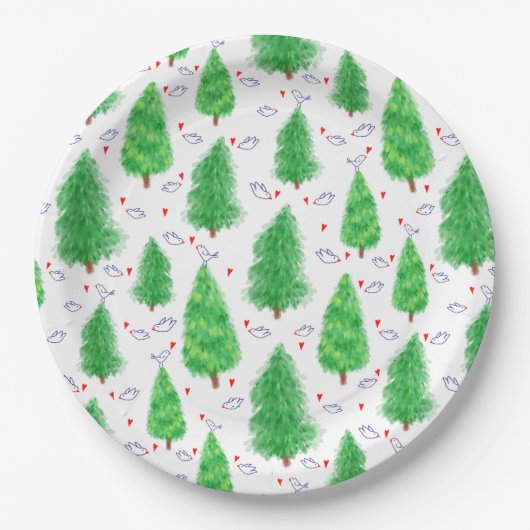 Weihnachtsbäume und Vogelpapierplatten Pappteller (Vorderseite)