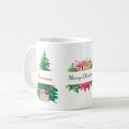 Weihnachtsbäume und Weihnachtsfeier Kaffeetasse (Vorderseite Links)