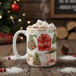 Weihnachtsbäume und Weihnachtsgeschenke im Vintage Kaffeetasse