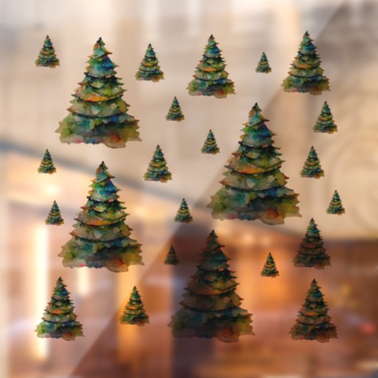 Weihnachtsbäume Wasserfarbe Feierliche Feiertage M Fensteraufkleber (Blatt 2)