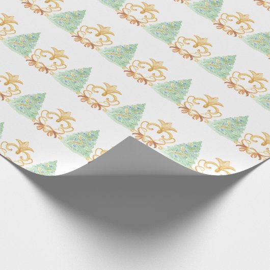 Weihnachtsbäume Wasserfarbe Gold Jahrtausende alt Geschenkpapier (Ecke)