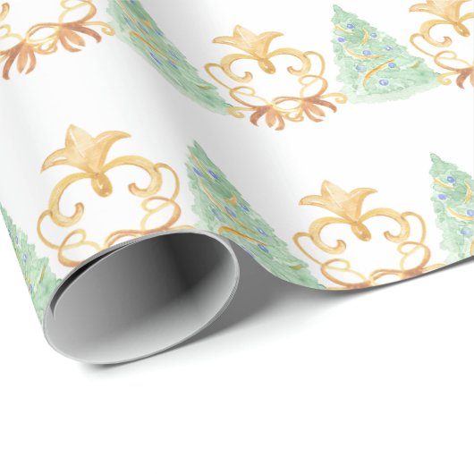 Weihnachtsbäume Wasserfarbe Gold Jahrtausende alt Geschenkpapier (Rolleneckpunkt)