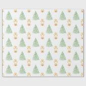 Weihnachtsbäume Wasserfarbe Gold Jahrtausende alt Geschenkpapier (Flach)