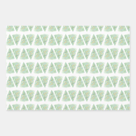 Weihnachtsbäume Wasserfarbe Gold Jahrtausende alt Geschenkpapier Set (Vorderseite 3)