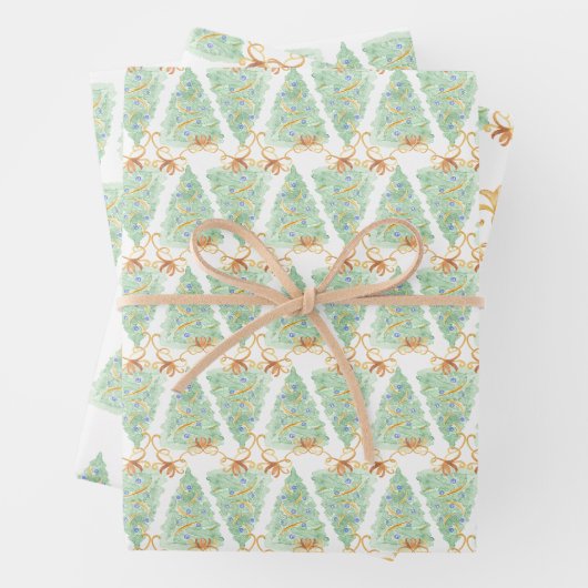 Weihnachtsbäume Wasserfarbe Gold Jahrtausende alt Geschenkpapier Set (Beispiel)