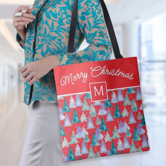 Weihnachtsbäume Wasserfarbe Mit Monogramm Tasche
