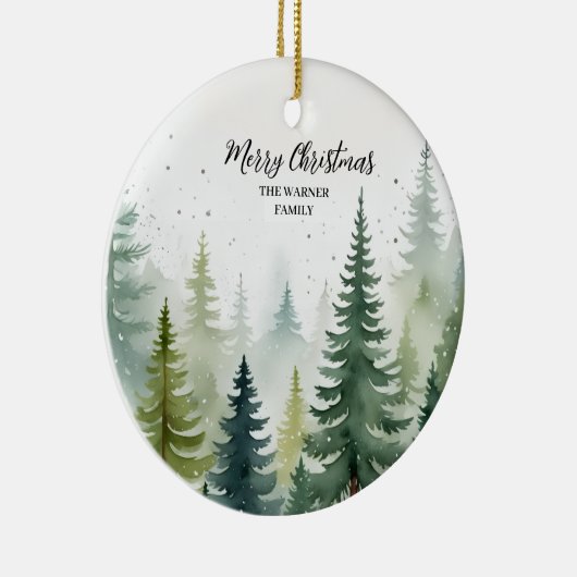 Weihnachtsbäume Wasserfarbe Schnee Evergreen Keramik Ornament (Rechts)