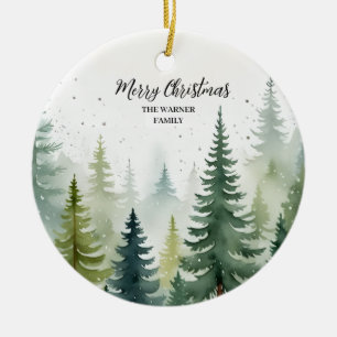 Weihnachtsbäume Wasserfarbe Schnee Evergreen Keramik Ornament