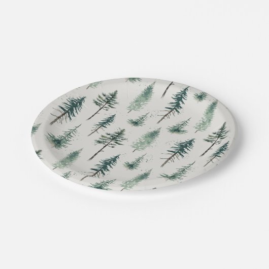 Weihnachtsbäume Wasserfarbe Weihnachtsmuster Pappteller (Schrägansicht)