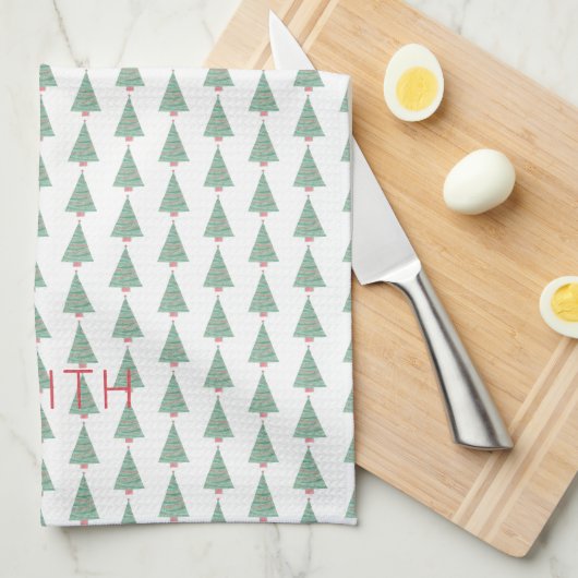 Weihnachtsbäume Wasserfarben Kunstgeschichte Feier Geschirrtuch (Viertel Falte)