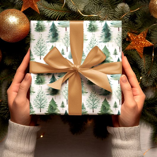 Weihnachtsbäume Wasserfarben Muster Grüner Urlaub Geschenkpapier