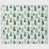 Weihnachtsbäume Wasserfarben Muster Grüner Urlaub Geschenkpapier (Flach)