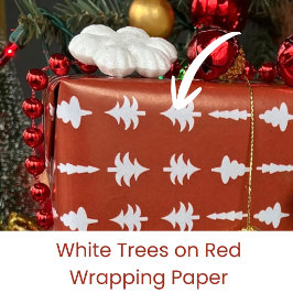 Weihnachtsbäume Weiß auf Rot Geschenkpapier