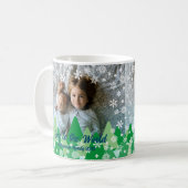 Weihnachtsbäume Weiße Schneeflocken Freude an der Kaffeetasse (Vorderseite Links)