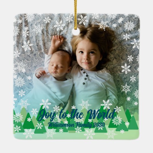 Weihnachtsbäume Weiße Schneeflocken Freude an der Keramikornament (Rückseite)