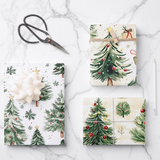 Weihnachtsbaume Whimsical Geschenkpapier Set (Vorderseite)