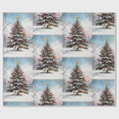 Weihnachtsbäume Winterschneelandschaft Geschenkpapier (Flach)