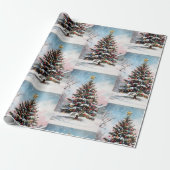 Weihnachtsbäume Winterschneelandschaft Geschenkpapier (Ungerollt)