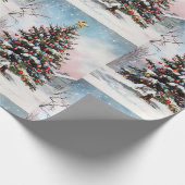 Weihnachtsbäume Winterschneelandschaft Geschenkpapier (Ecke)
