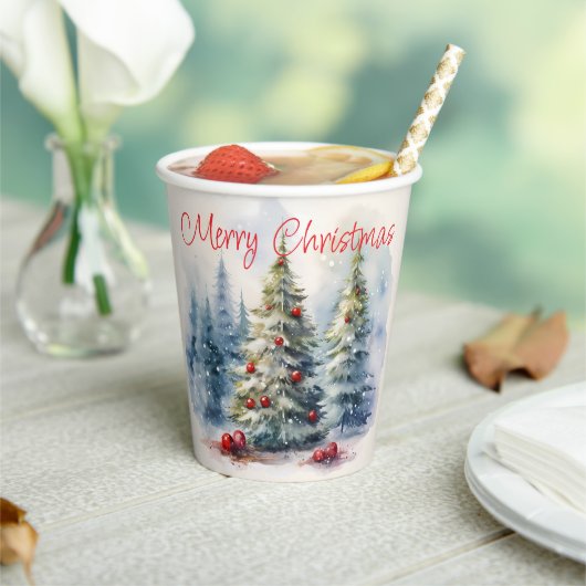 Weihnachtsbäume Winterschneelandschaft Pappbecher (In Situ)