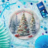 Weihnachtsbäume Winterschneelandschaft Pappteller (Party)